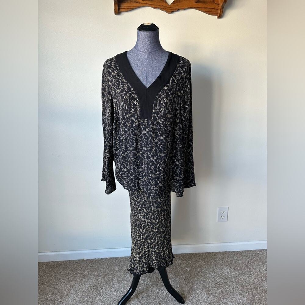 Vintage Y2K Lane Bryant Silk Bias Cut Floral Skirt Set Size XL